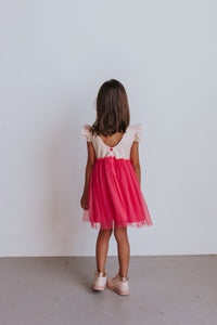 Little Girl's Bright Pink Raindrop Print Ruffle Cotton Dress