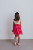 Little Girl's Bright Pink Raindrop Print Ruffle Cotton Dress