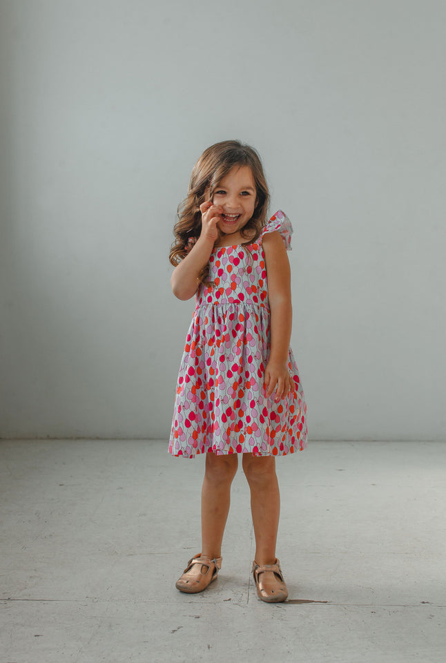 little girl's multicolor balloon themed dress