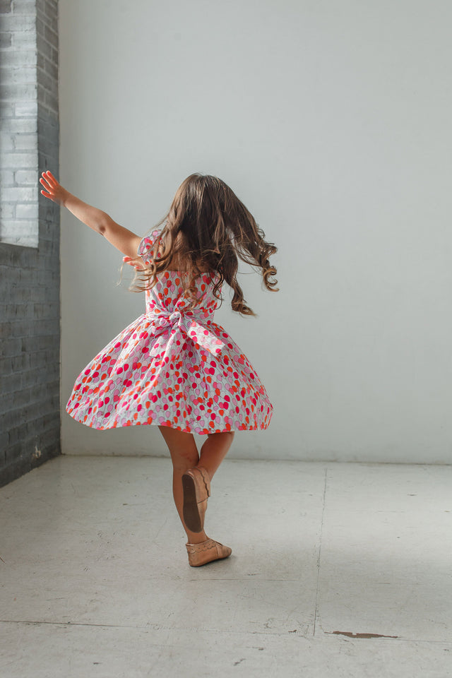 girls balloon print theme summer flutter sleeve dress