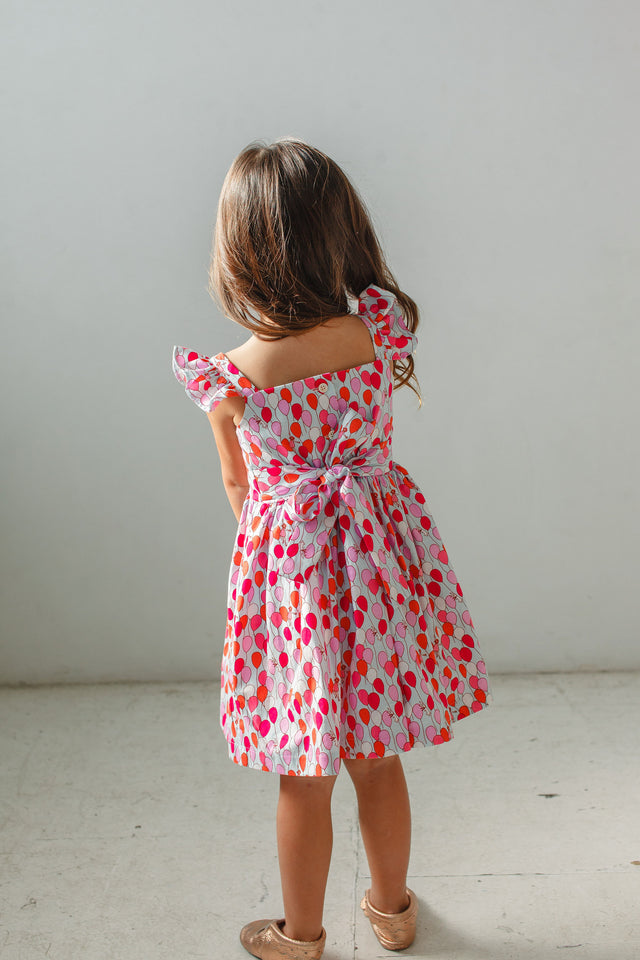 Little Girl's Multicolor Balloon Print Flutter Sleeve Dress