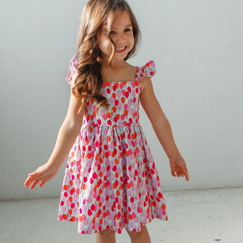 Little Girl's Multicolor Balloon Print Flutter Sleeve Dress – cuteheads