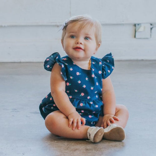 Infant Girl's Blue and Pink Ditsy Flower Bubble Romper