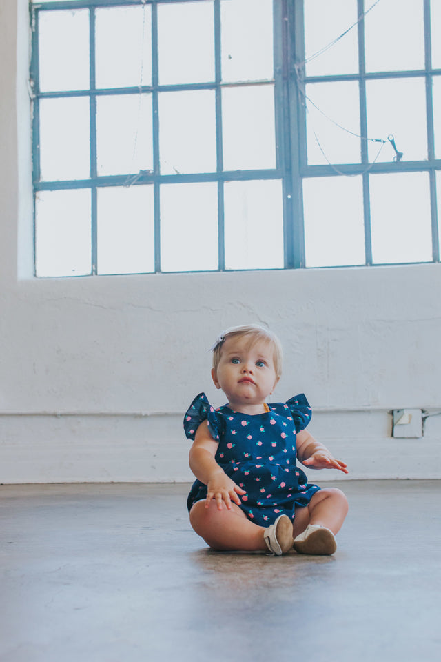 Infant Girl's Blue and Pink Ditsy Flower Bubble Romper