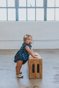 Infant Girl's Blue and Pink Ditsy Flower Bubble Romper