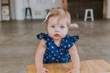 Infant Girl's Blue and Pink Ditsy Flower Bubble Romper