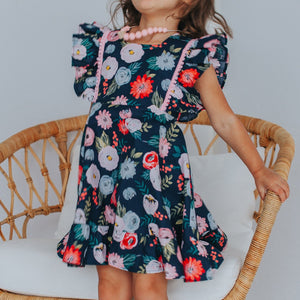 pink and navy boho floral dress