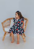 pink and navy floral tea party dress