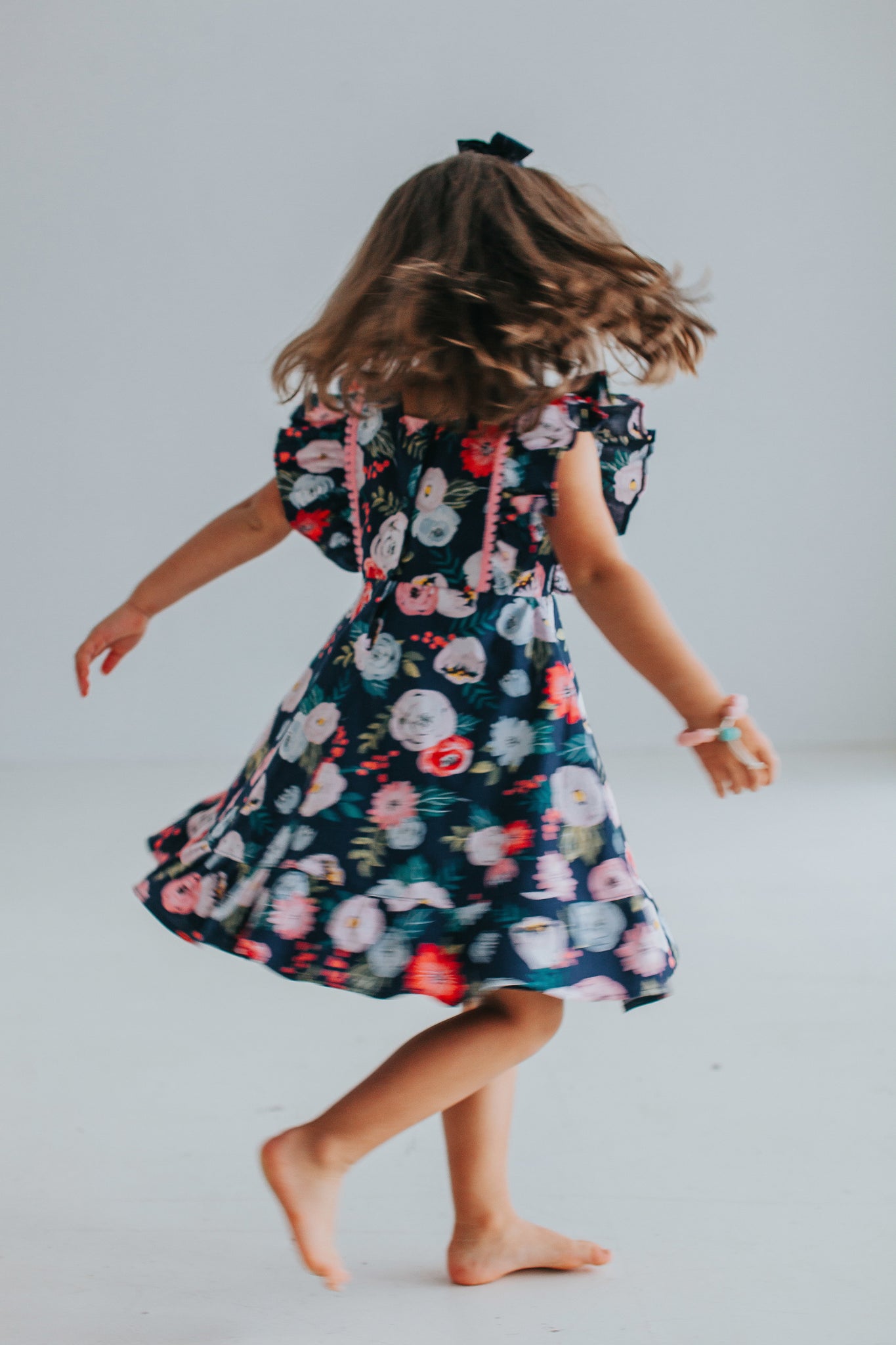 Little Girl s Pink and Navy Boho Floral Pinafore Dress cuteheads