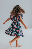 Little Girl's Pink and Navy Boho Floral Pinafore Dress