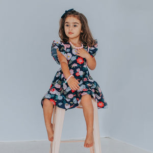 pink and navy boho floral pinafore dress