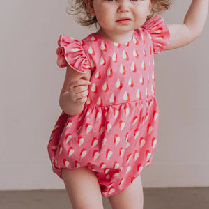 Infant Girl's Pink Retro Raindrop Bubble Romper