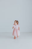Little Girl's Open Back Pink Pinafore Dress with Sparkly Magenta Polka Dots