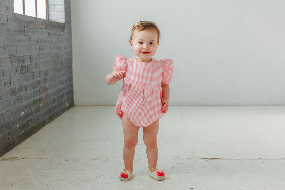 Infant Girl's Pink Gingham Ruffle Sleeve Romper – cuteheads