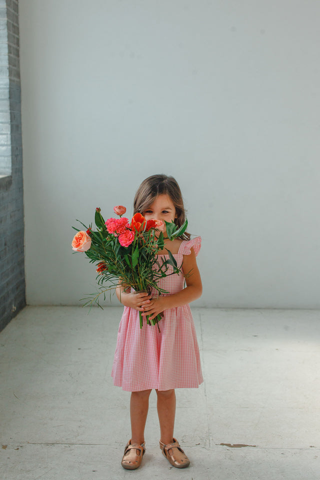 little girls pink gingham sundress