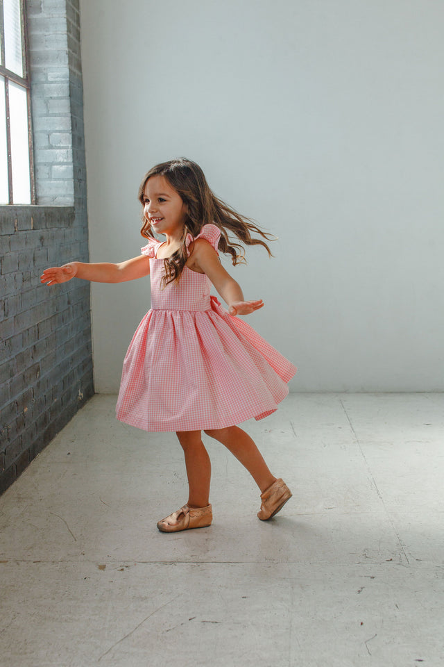 Little Girl's Pink Gingham Flutter Sleeve Dress