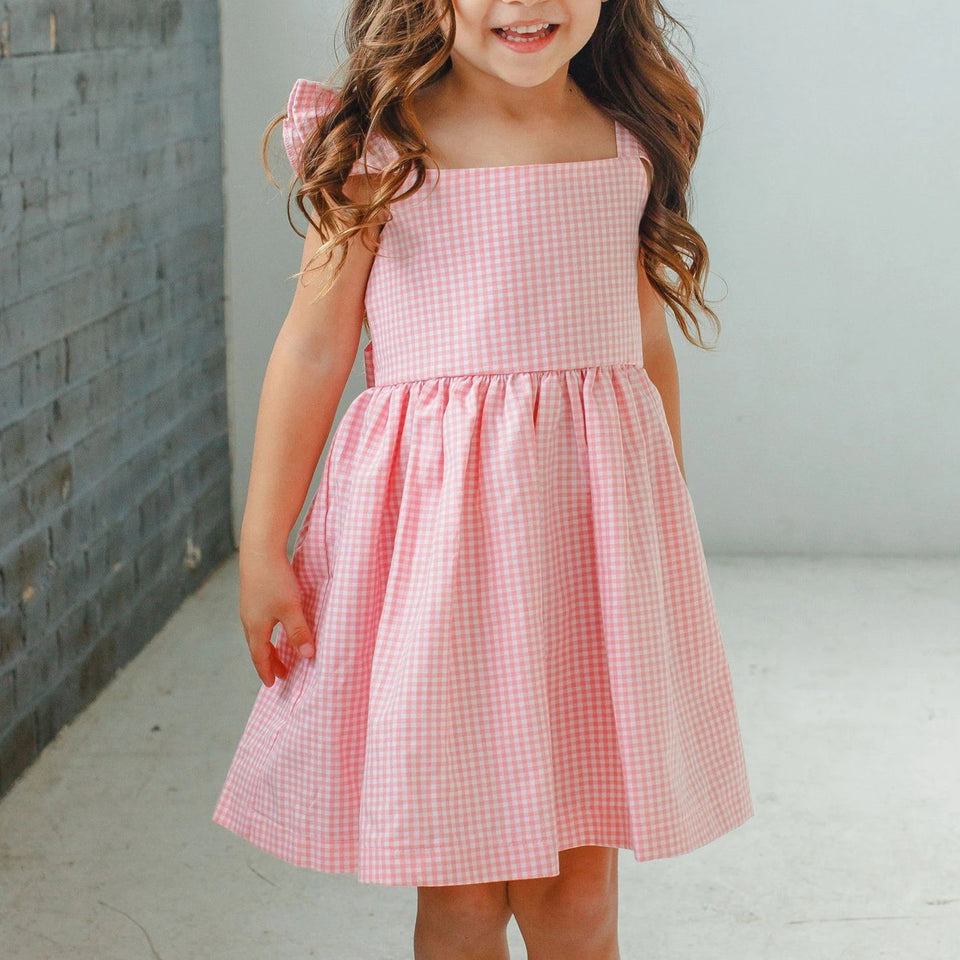 Little Girl's Pink Gingham Flutter Sleeve Dress – cuteheads