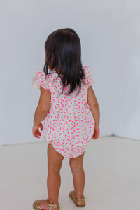pink flutter sleeve bubble romper
