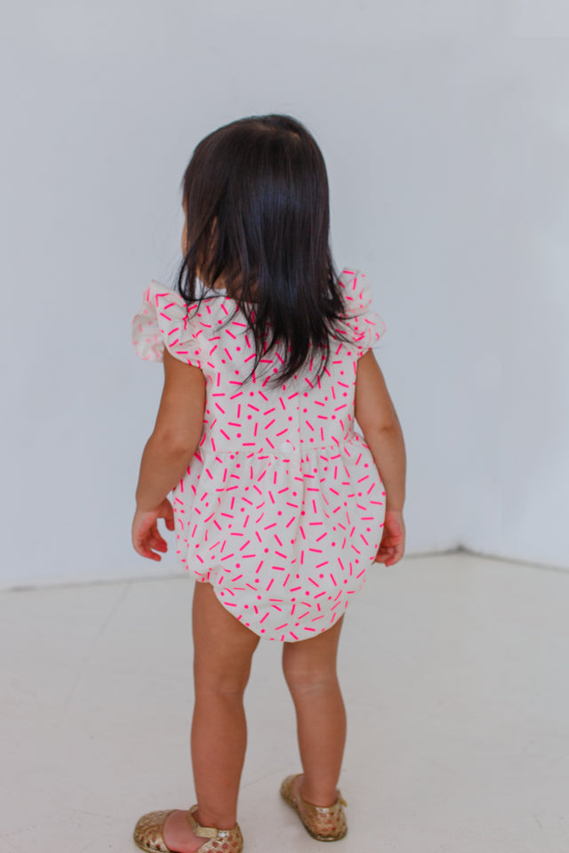 pink flutter sleeve bubble romper
