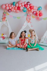 Little Girl’s Pineapple Print Twirl Dress with Green Tulle Skirt