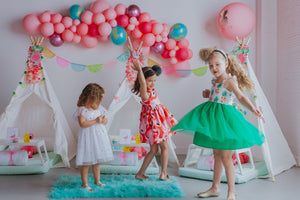 Little Girl’s Pineapple Print Twirl Dress with Green Tulle Skirt