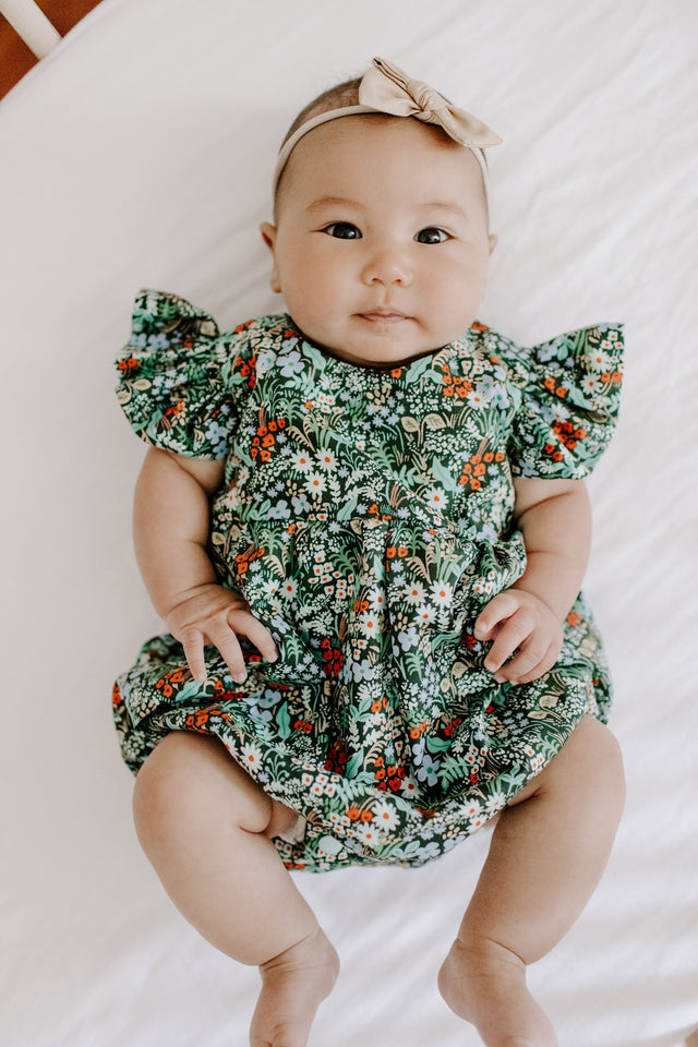 Infant Girl s Dark Green Rifle Paper Multicolor Floral Ruffle