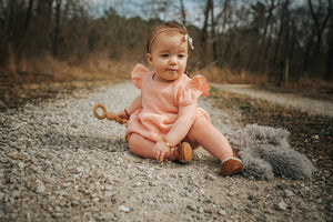 Infant Girl's Peach Pink Double Gauze Cotton Bubble Romper