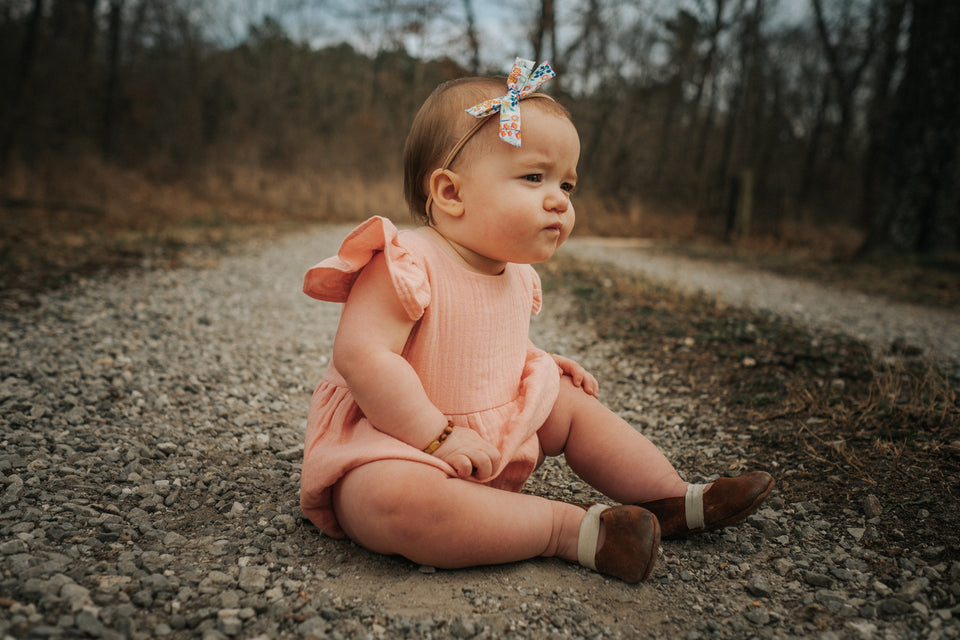 Infant Girl's Peach Pink Double Gauze Cotton Bubble Romper