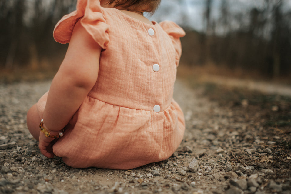 Infant Girl's Peach Pink Double Gauze Cotton Bubble Romper