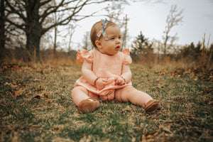 Infant Girl's Peach Pink Double Gauze Cotton Bubble Romper