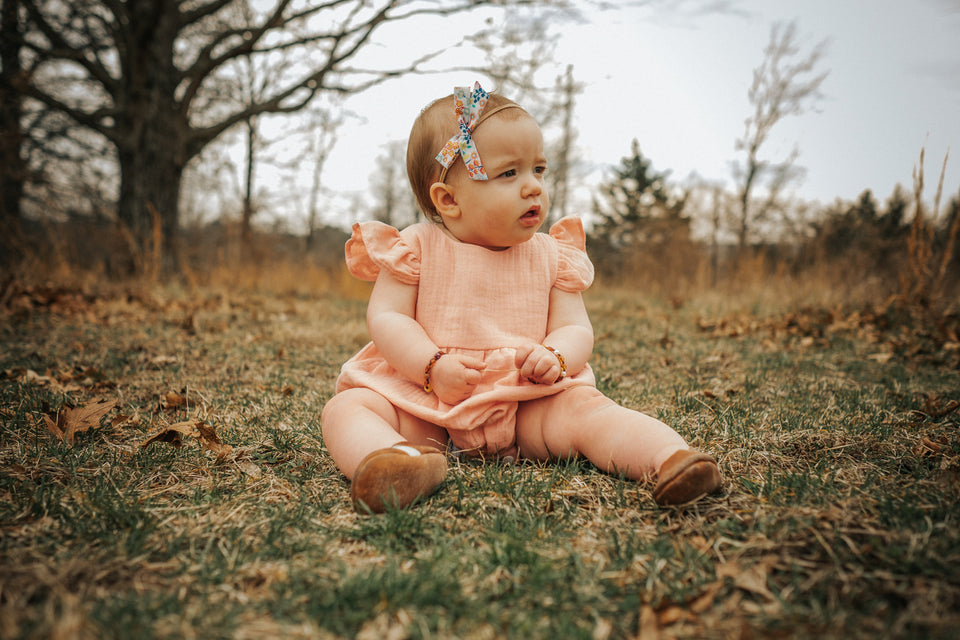 Infant Girl's Peach Pink Double Gauze Cotton Bubble Romper