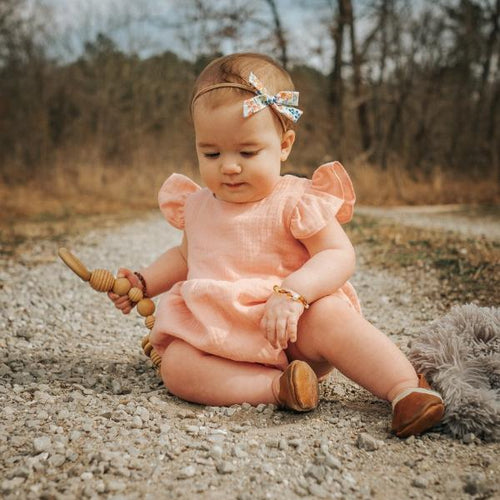 Infant Girl's Peach Pink Double Gauze Cotton Bubble Romper
