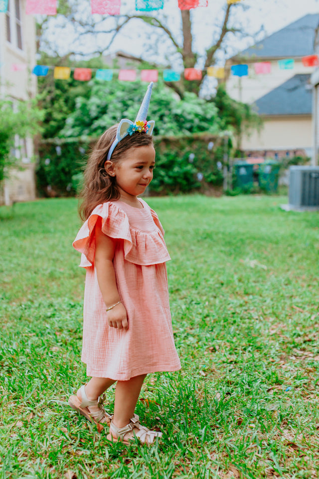 Infant Girl's Peach Pink Double Gauze Cotton Bubble Romper