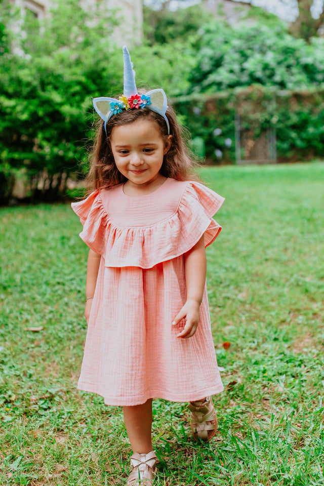 Infant Girl s Peach Pink Double Gauze Cotton Bubble Romper
