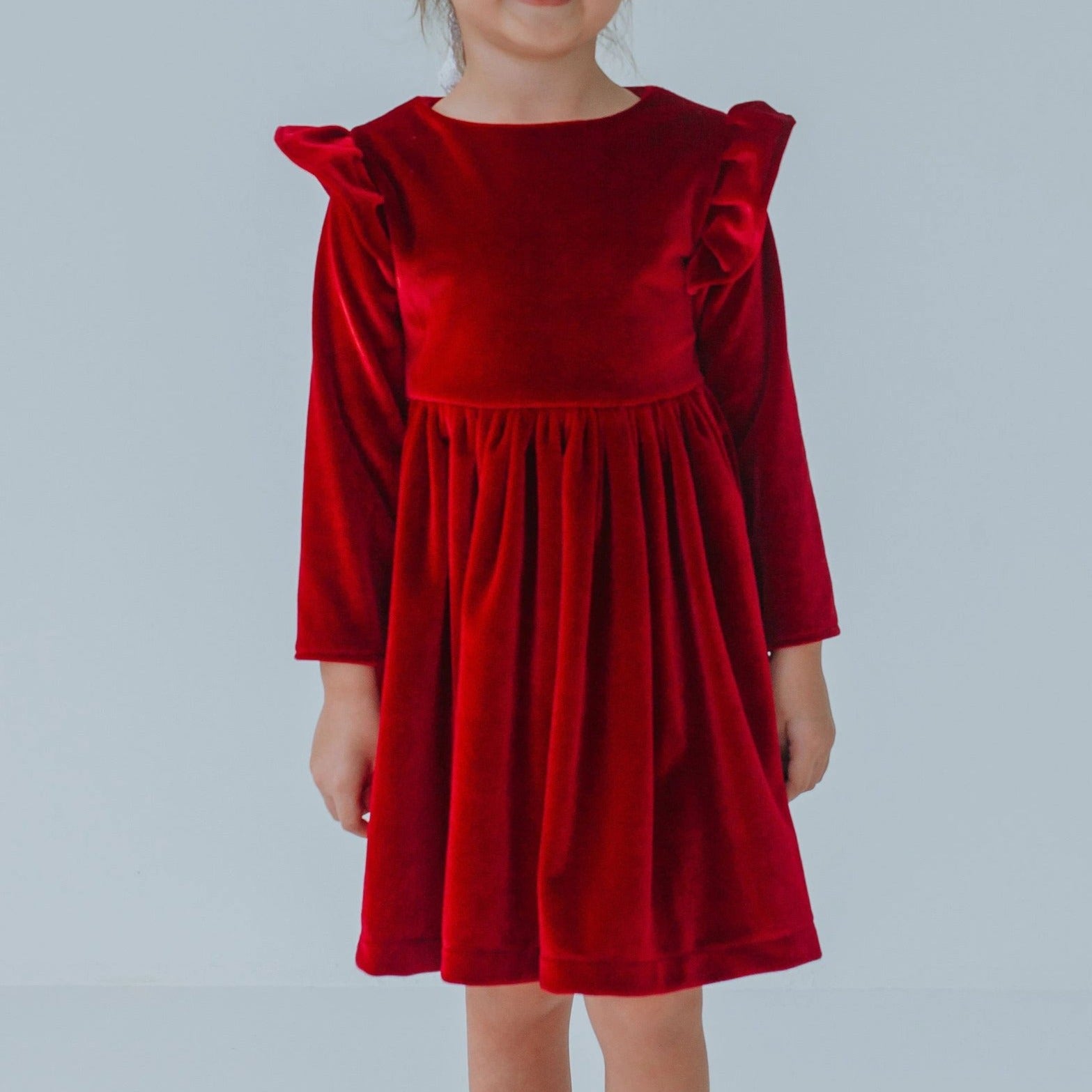 Little Girl's Red Velvet Flutter Sleeve Dress – cuteheads