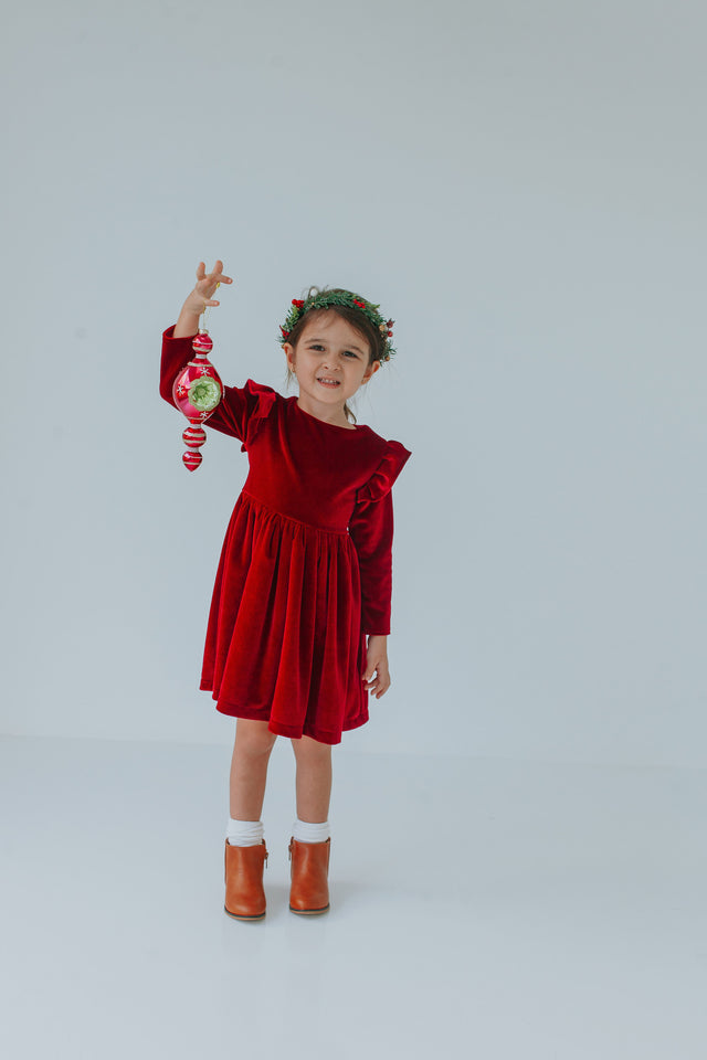 little girl's red velvet holiday dress