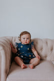 navy bubble romper with sequins