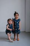 Little Girl's Navy Soft Tulle Lace Sequined Stars Dress