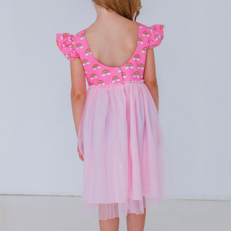Little Girl's Pink Rainbow Tulle Dress