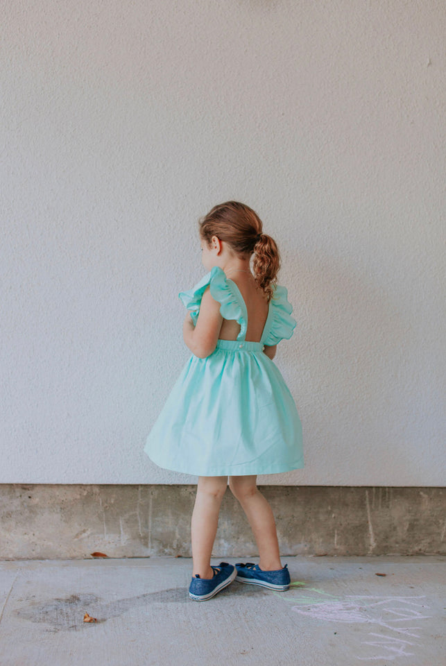 Little Girl's Mint Green Cotton Vintage Inspired Pinafore Dress