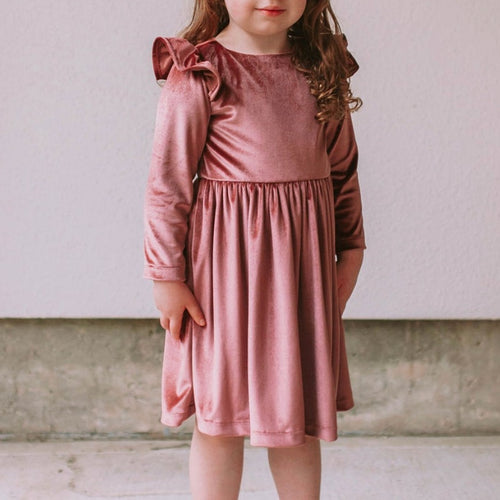 little girls pink velvet dress