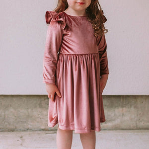 little girls pink velvet dress