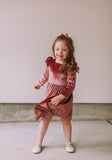 Little Girl's Pink Velvet Flutter Sleeve Dress