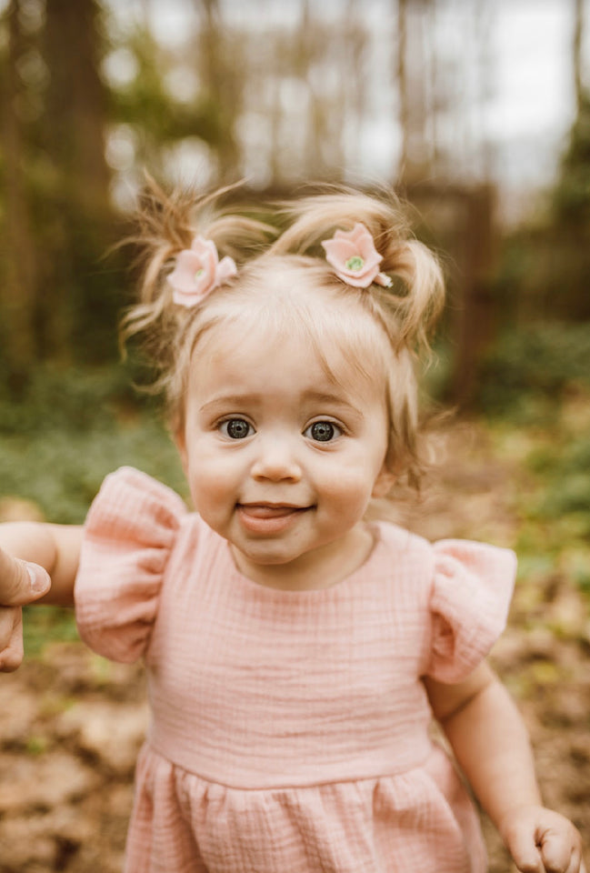 Infant Girl's Peach Pink Double Gauze Cotton Bubble Romper