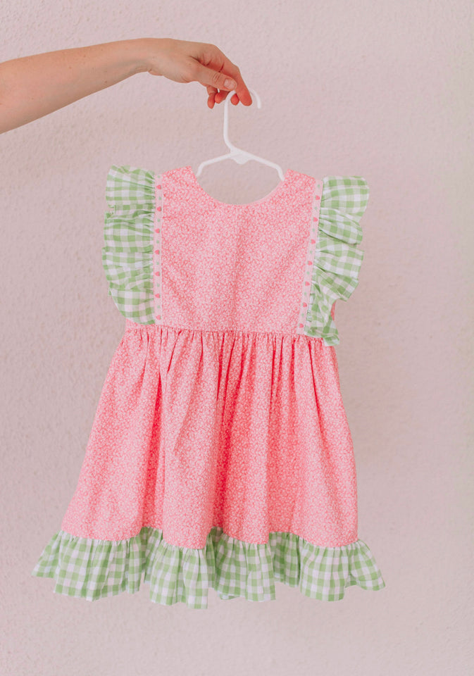 little girls pink and green dress