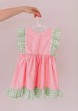 little girls pink and green dress