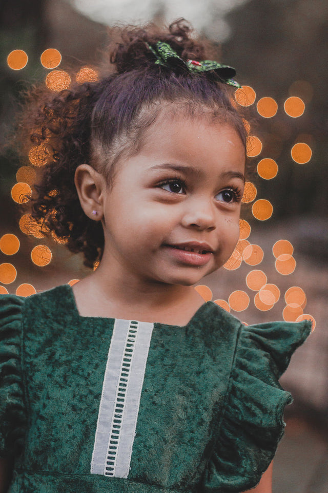 Girl's Green Crushed Velvet Christmas Dress