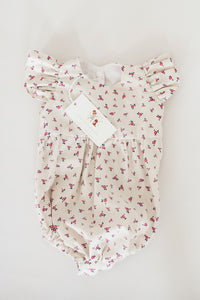 Infant Girl's Red and White Ditsy Floral Cotton Bubble Romper