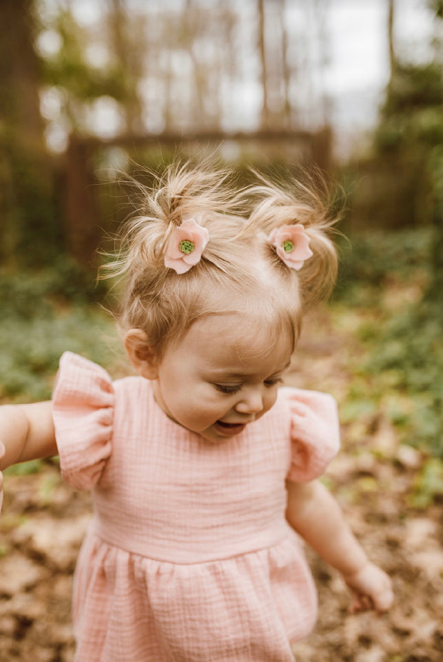 Infant Girl's Peach Pink Double Gauze Cotton Bubble Romper