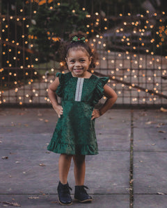 Girl's Green Crushed Velvet Christmas Dress